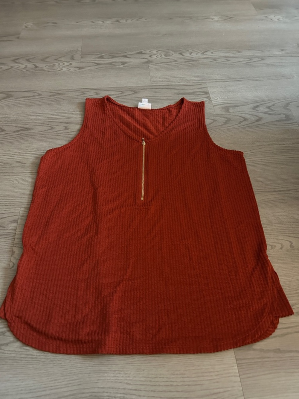 LuLaRoe Rust Red Ribbed V-Neck Tank with Gold Zipper
